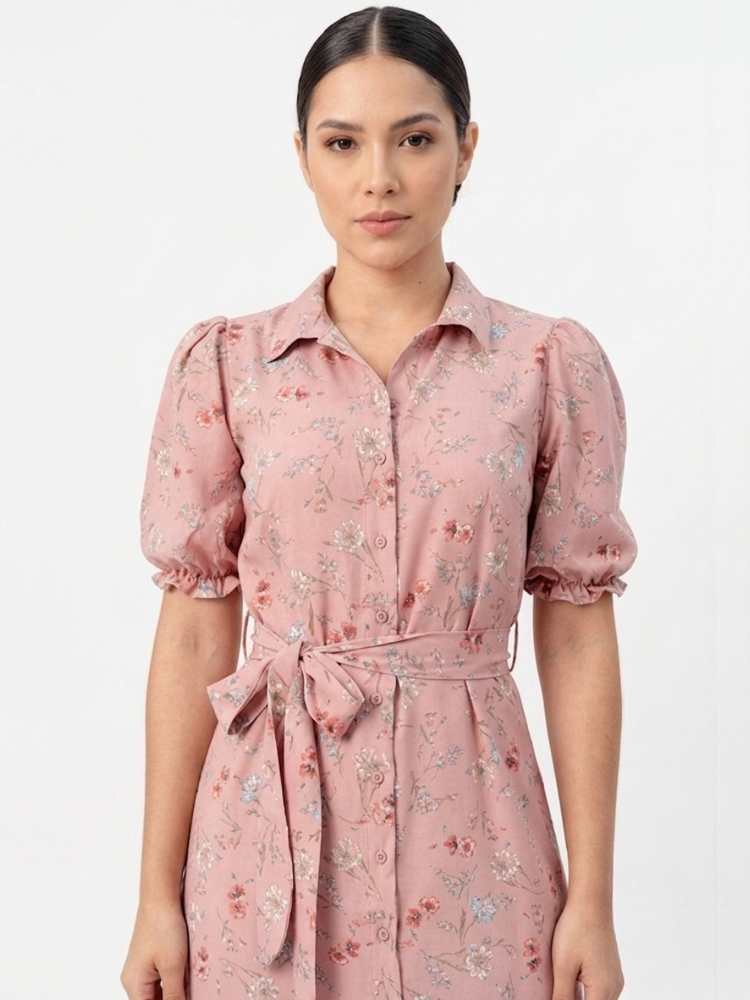 VESTIDO CAMISERO CON CINTURON ASIA ROSA FLOREADO