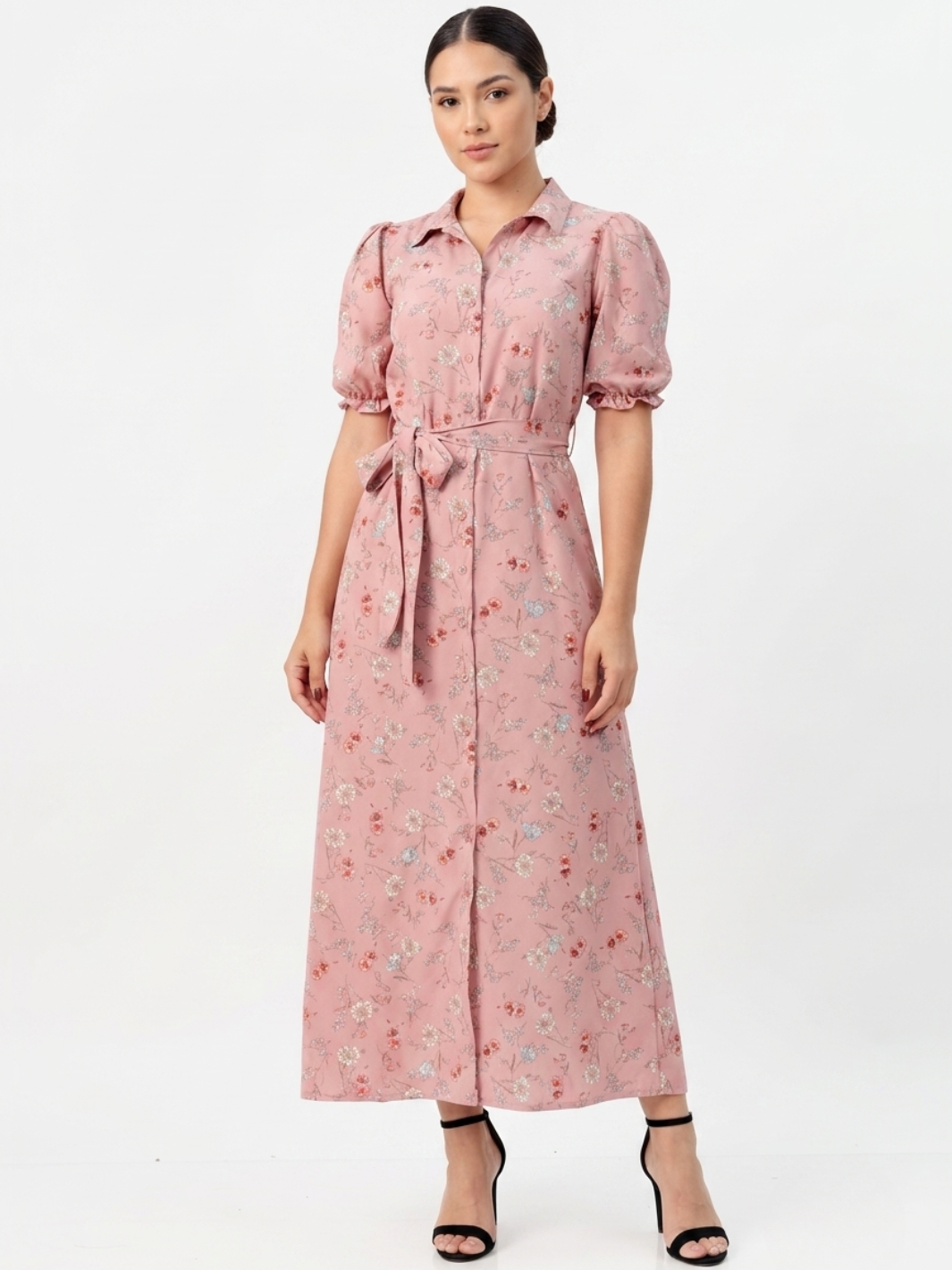 VESTIDO CAMISERO CON CINTURON ASIA ROSA FLOREADO