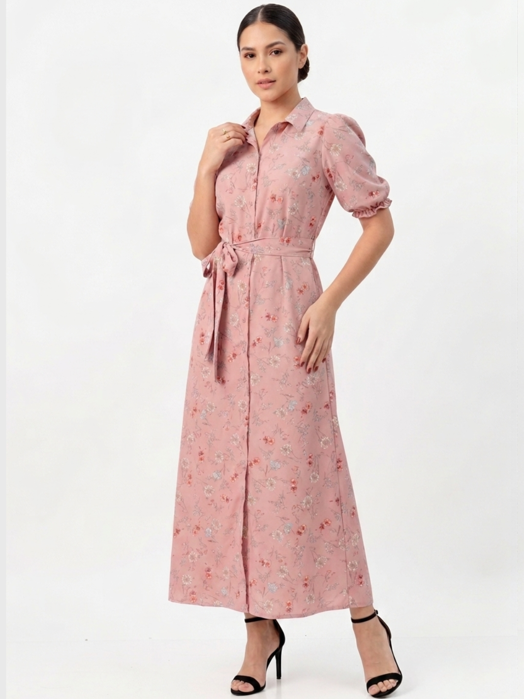 VESTIDO CAMISERO CON CINTURON ASIA ROSA FLOREADO