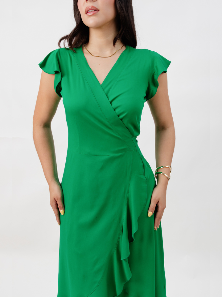 VESTIDO ENVOLVENTE MICAELA VERDE PERICO