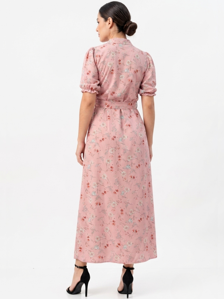VESTIDO CAMISERO CON CINTURON ASIA ROSA FLOREADO