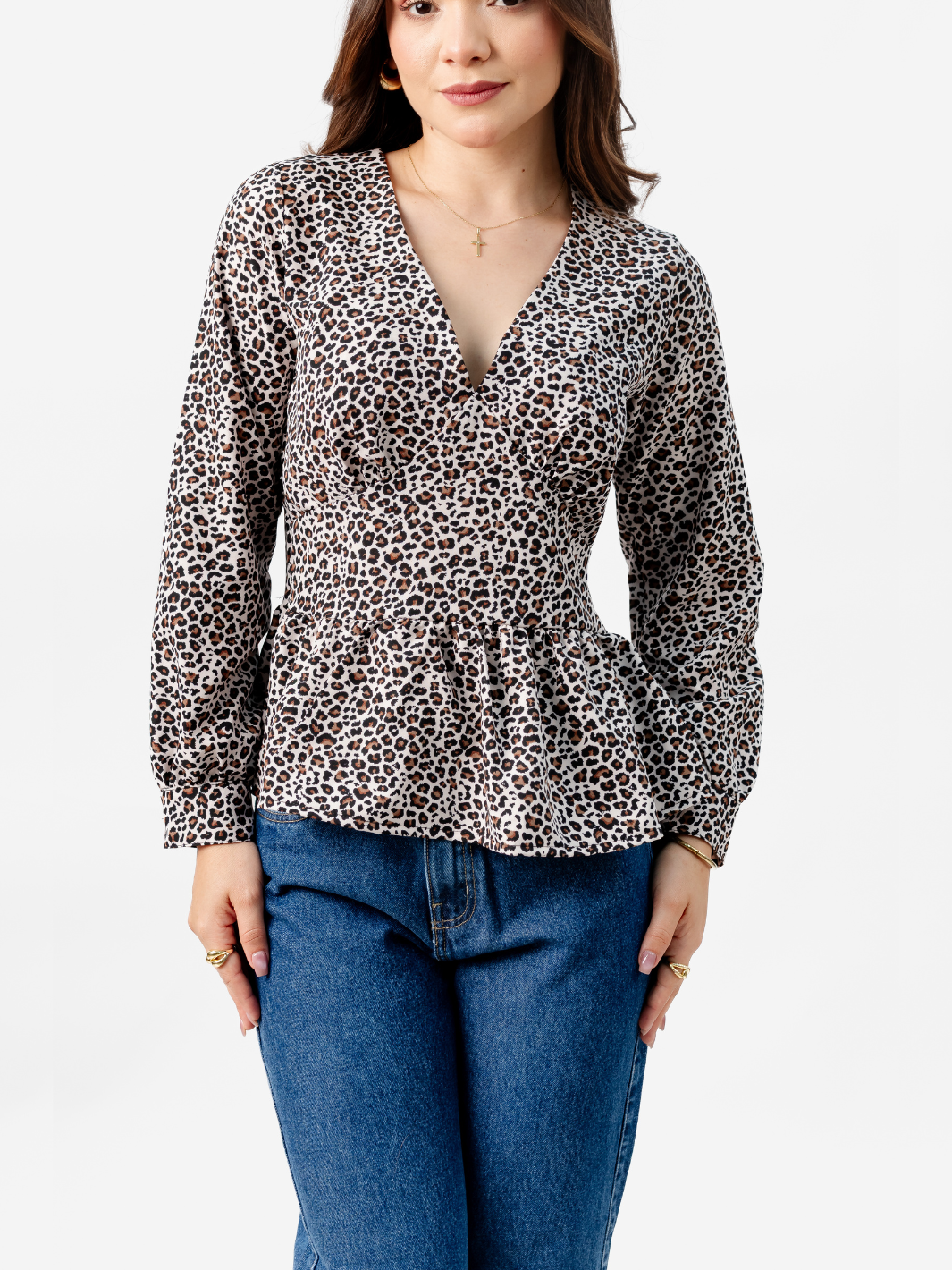 BLUSA PEPLUM MANGA LARGA BEATRIZ ANIMAL PRINT