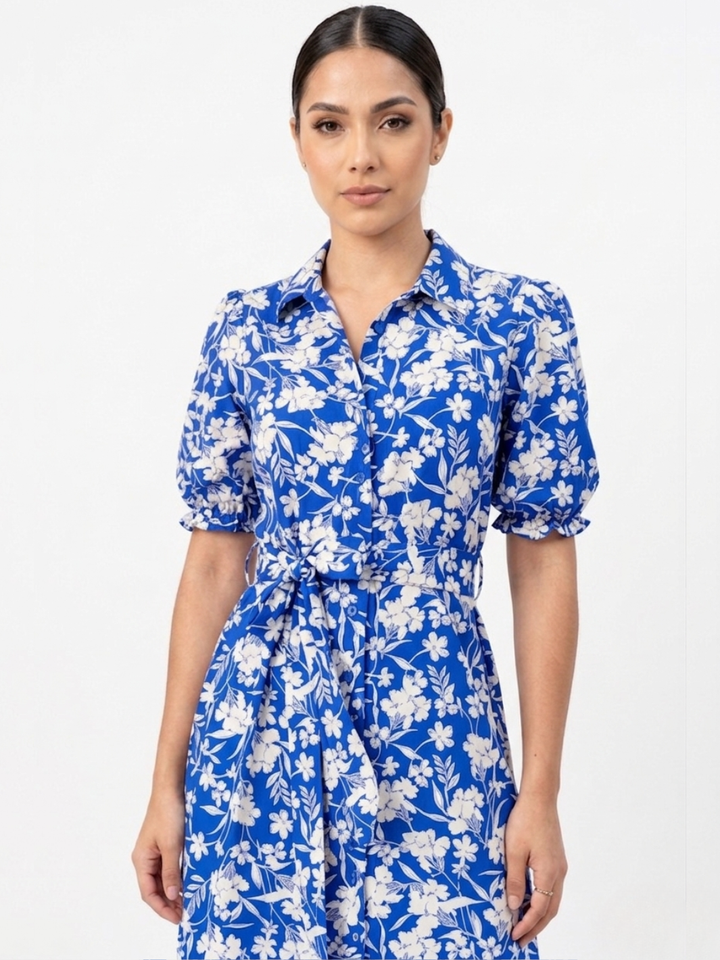VESTIDO CAMISERO CON CINTURON ASIA AZULINO FLOREADO